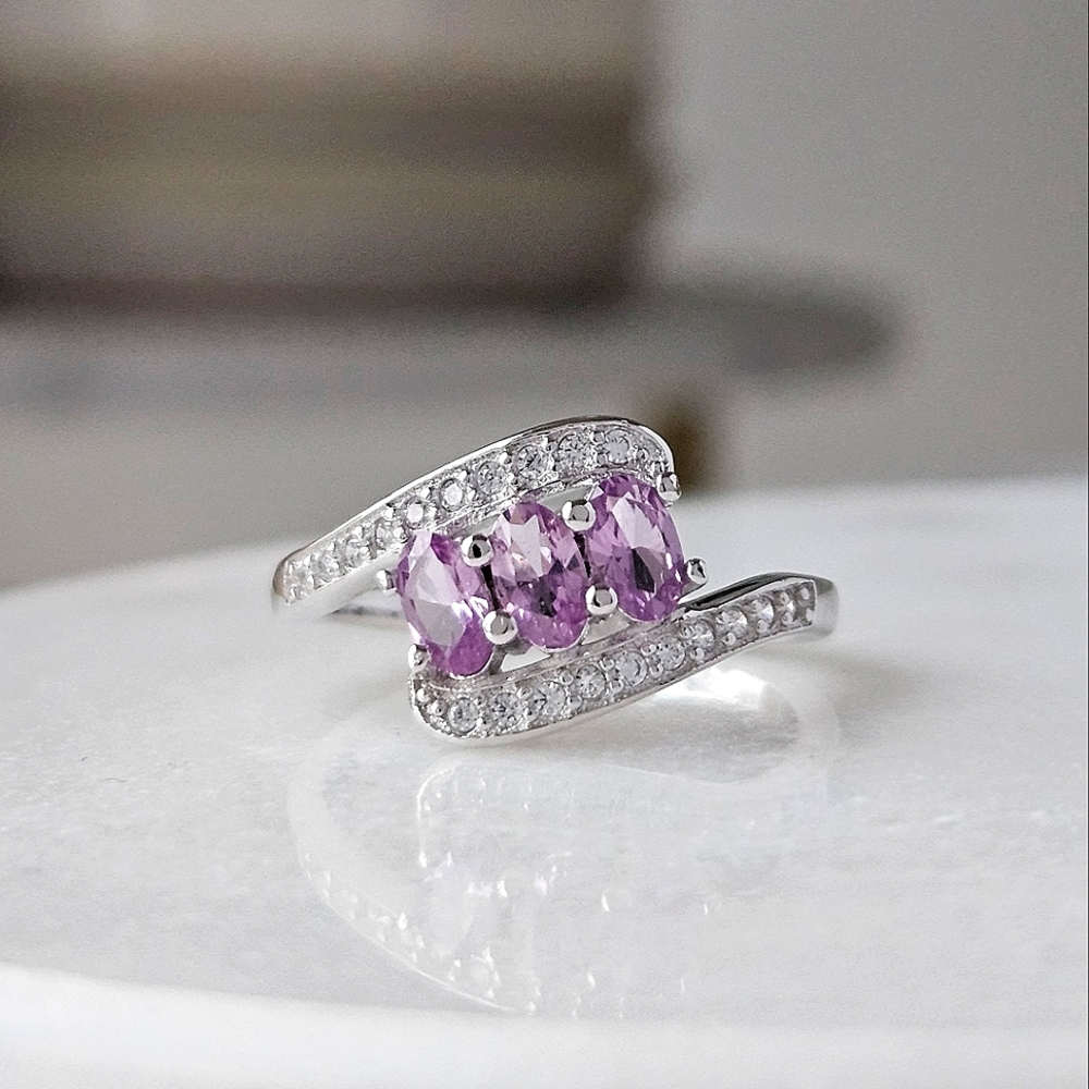 Purple Amethyst Gemstone ring, size 7, 925 Sterling Silver Charmed Aroma
